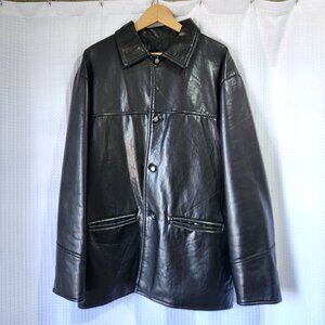 Men’s Faux Leather Coat Black Lined Jacket Hip Length Hand‑Made Italy GV Est- LG